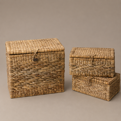 Panier de rangement avec couvercle en jacinthe d&