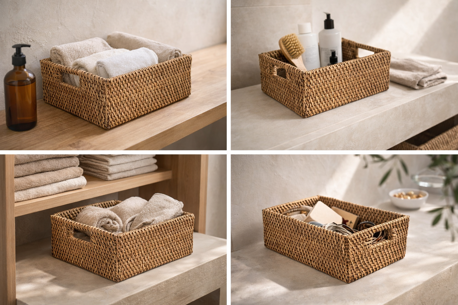 Panier de rangement rectangulaire en rotin – Marron naturel