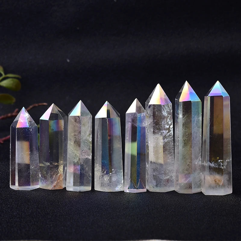 Standing Hexagons of Aurora Borealis Quartz