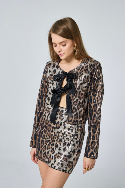 Leopard | Paljettkofta med Rosetter