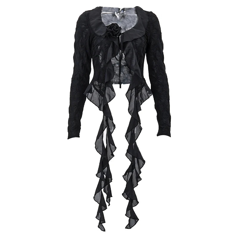 Black Rose Ruffle Top