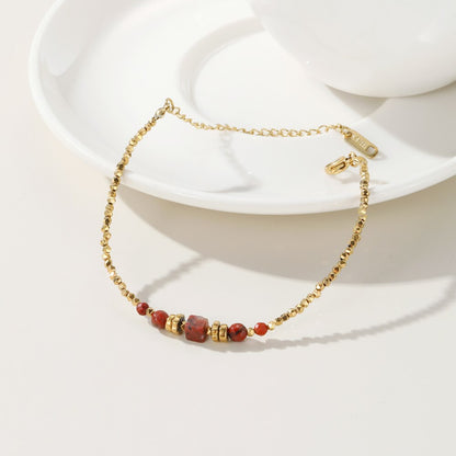 Bracelet - 14k Gold Plating - Red Jasper