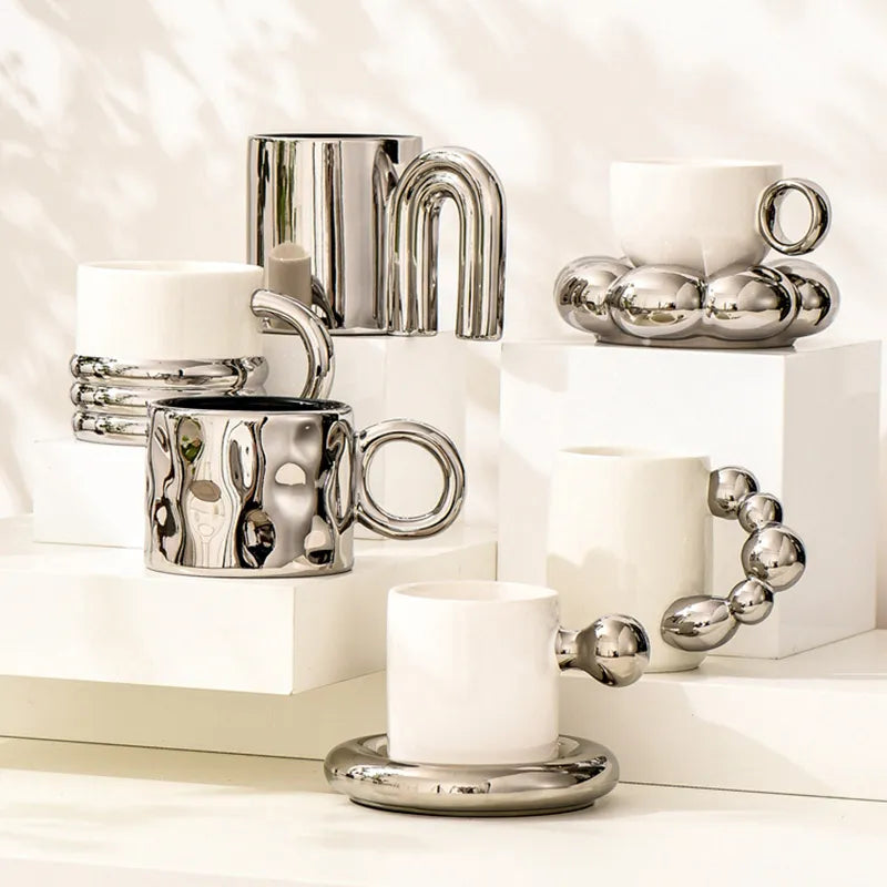 Design mug with metal plating 