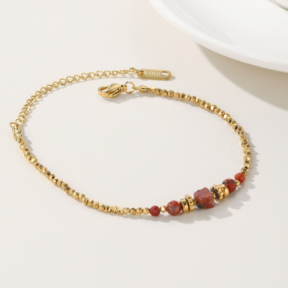 Bracelet - 14k Gold Plating - Red Jasper