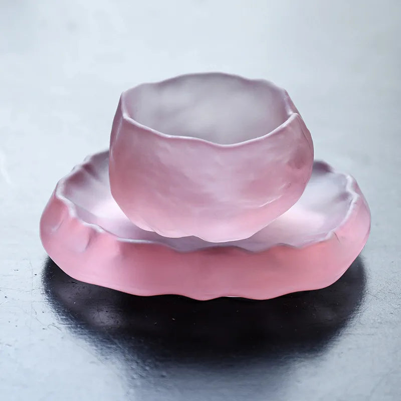 pink cups with handmade glass Japanese-style first snow master cup pink tea cups Kung Fu cups bubble tea cup tea cup