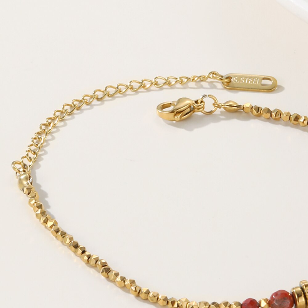 Bracelet - 14k Gold Plating - Red Jasper