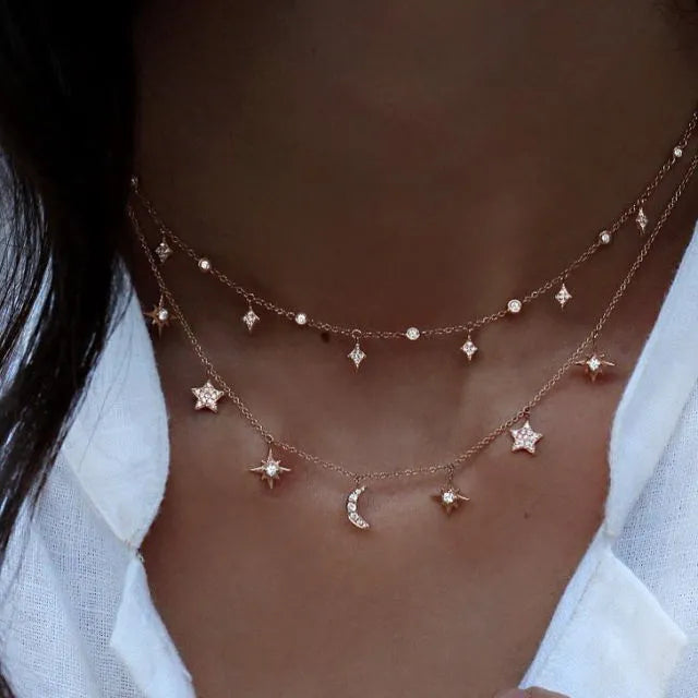 Moon Chain Choker - 925 sterling silver & zircons