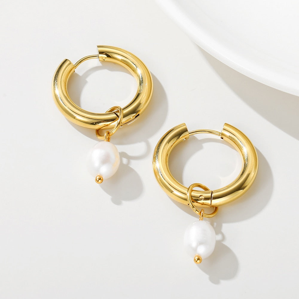 Earrings - 14k Gold Plating, Pearl ❤