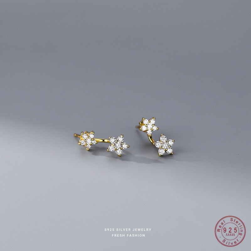 Earrings- Flowers Back Hanging, 925 Sterling Silver