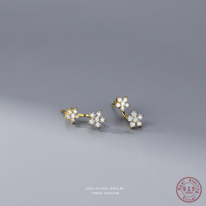 Earrings- Flowers Back Hanging, 925 Sterling Silver