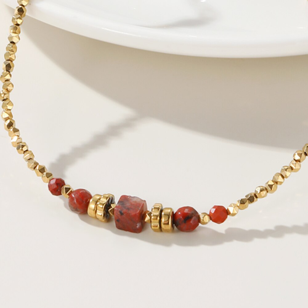 Bracelet - 14k Gold Plating - Red Jasper