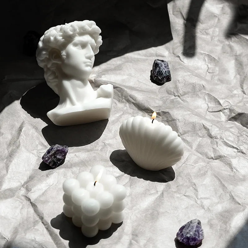 Bougies parfumées décoratives en cire de soja + Sous-verres en bois