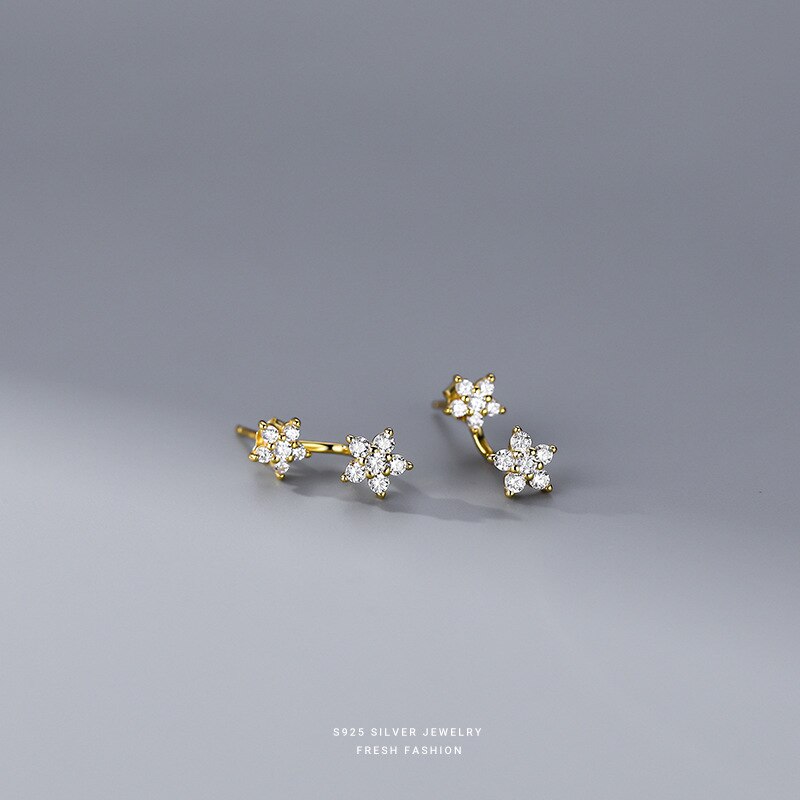 Earrings- Flowers Back Hanging, 925 Sterling Silver