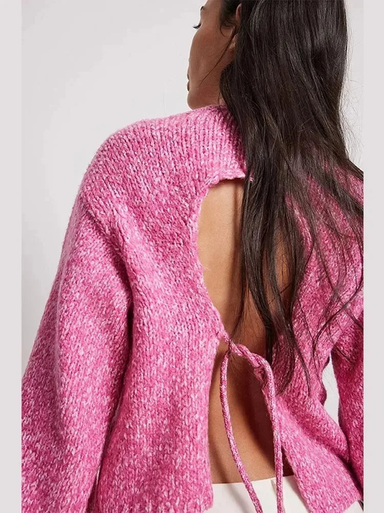 Knitted Sweater with Open Back