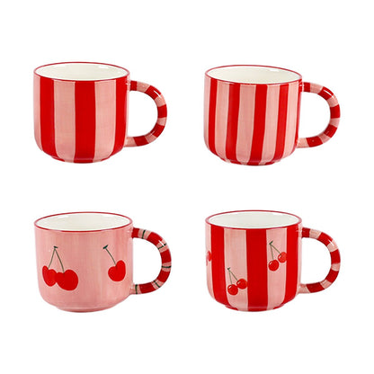 Cerise | Tasses rayées - lot de 4