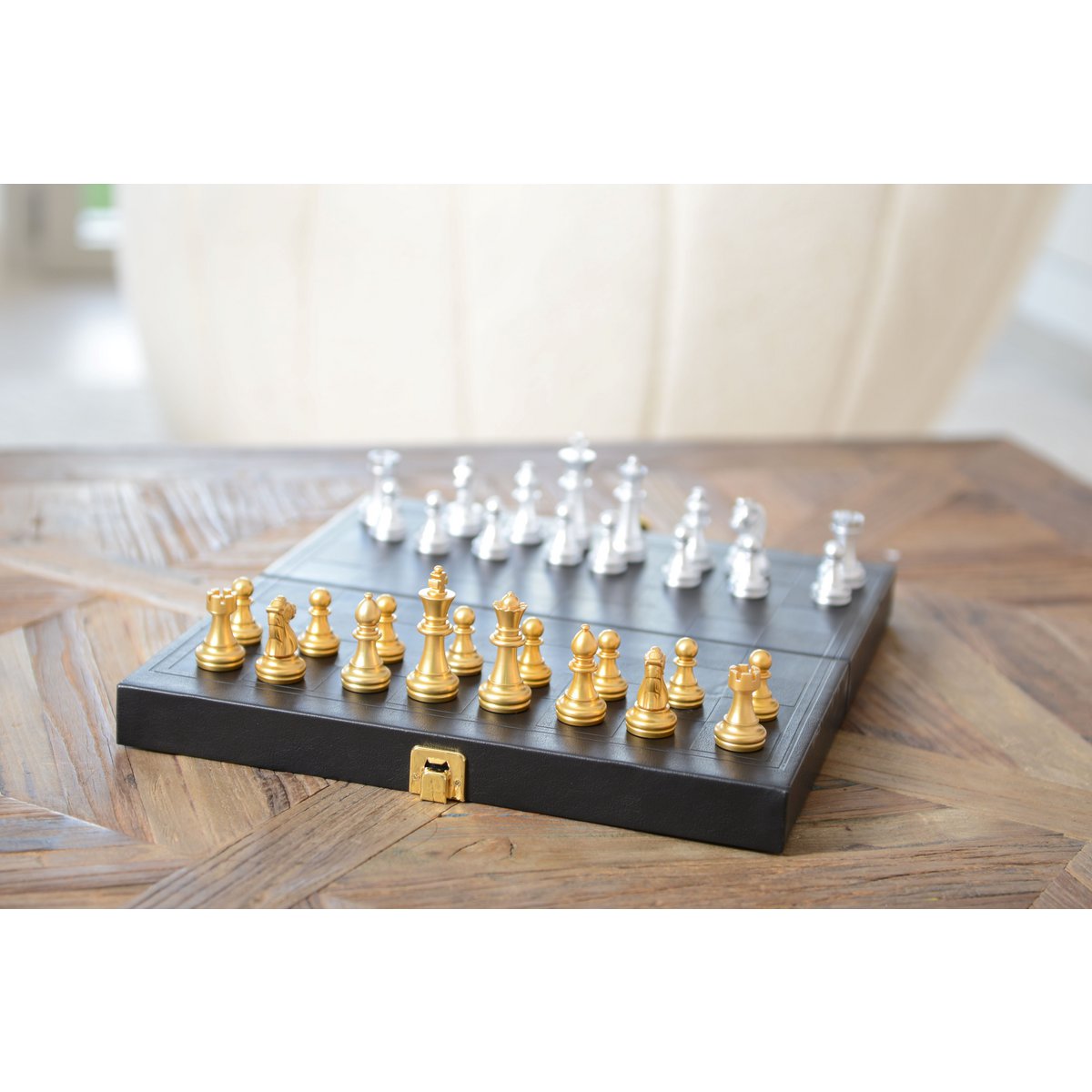 Lyxigt Backgammon &amp; Schack-set – Veganskt läderetui