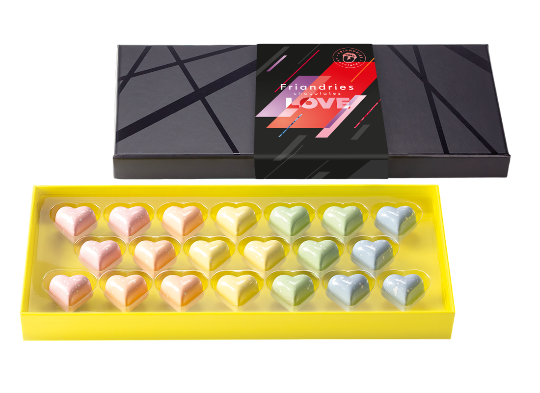 Friandries Love Collection – Lyxiga Praliner med Marshmallow &amp; Fruktganache (20 st)