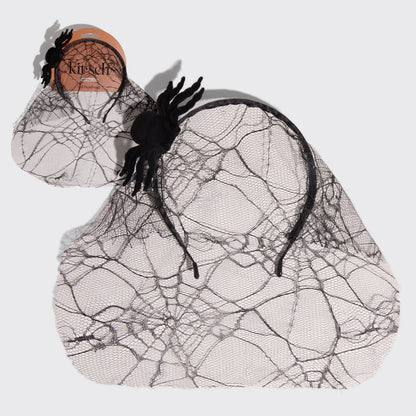 Kitsch Spiderweb Veil Headband – Black