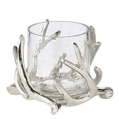 EDZARD Kingston lykta i silver – Horndesign med glas Ø15 cm
