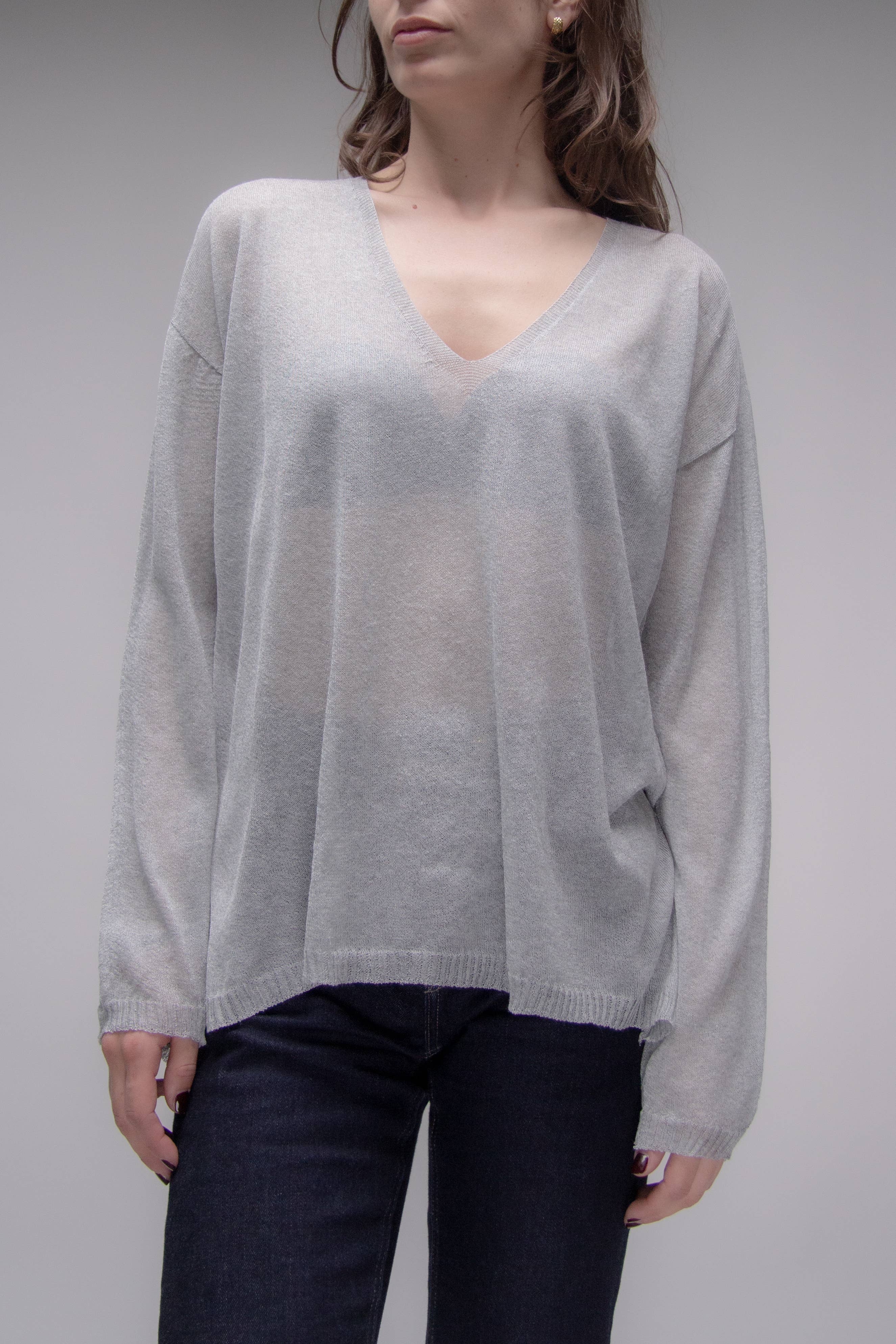 Übergroßer, fein gestrickter Viskosemix-Pullover mit Seitenschlitz, LÈMME