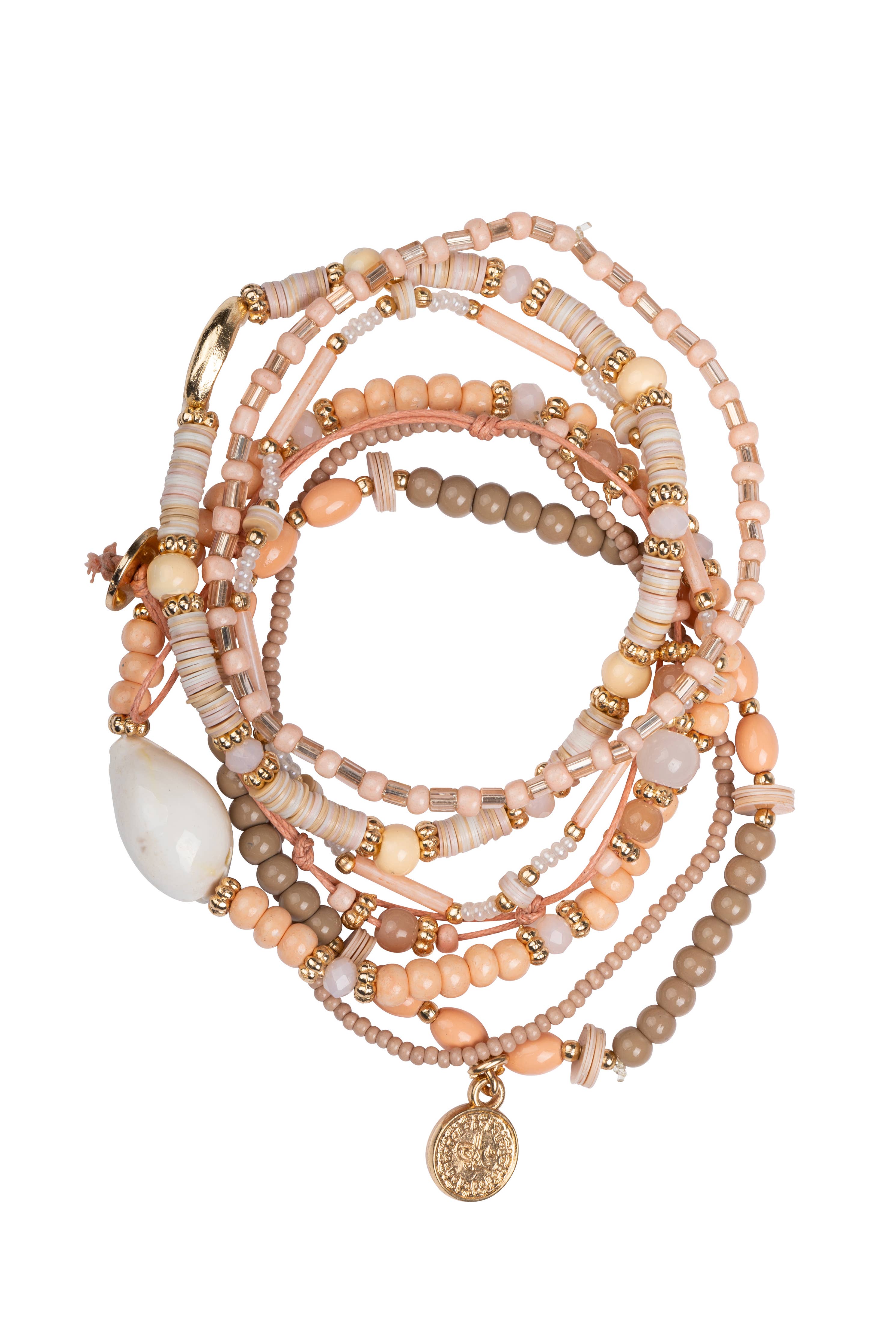 Armbandset im Bohemian-Stil – Perlen und Muscheln