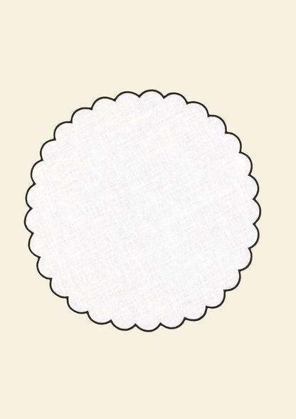 Linneunderlägg med scalloped kant – Vit &amp; Skifferblå (2-pack)