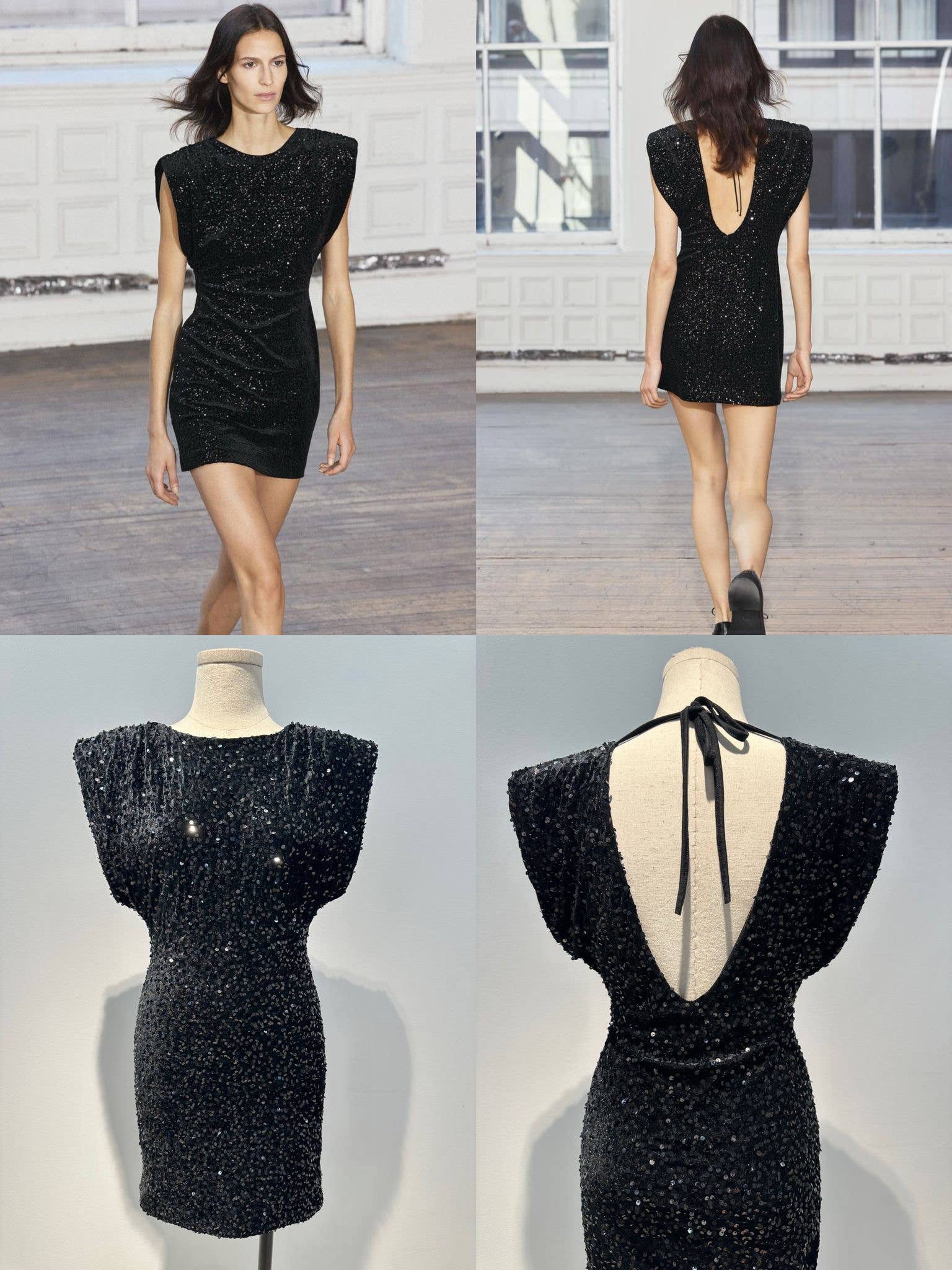 Kurzes Pailletten-Samtkleid mit tiefem Rückenausschnitt