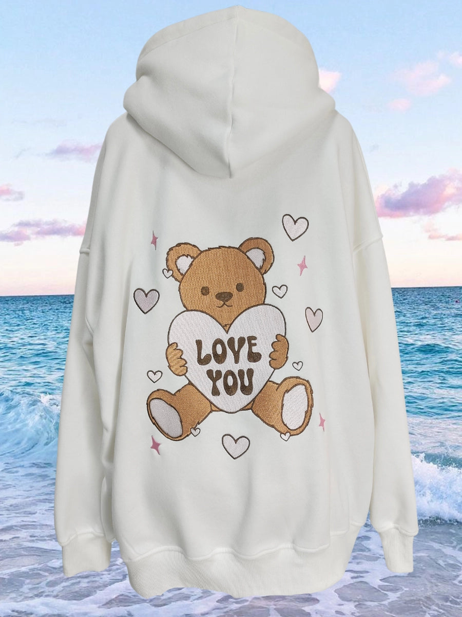 Teddy Bear Embroider Hoodie Off-white, Sunkissed Coconut