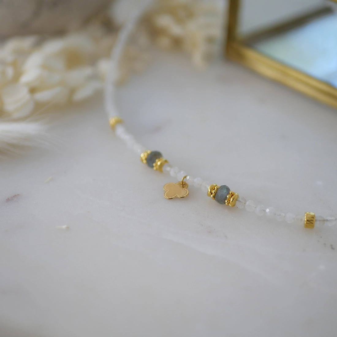 Necklace with Labradorite, Gold Plated Charms and optional Stones 