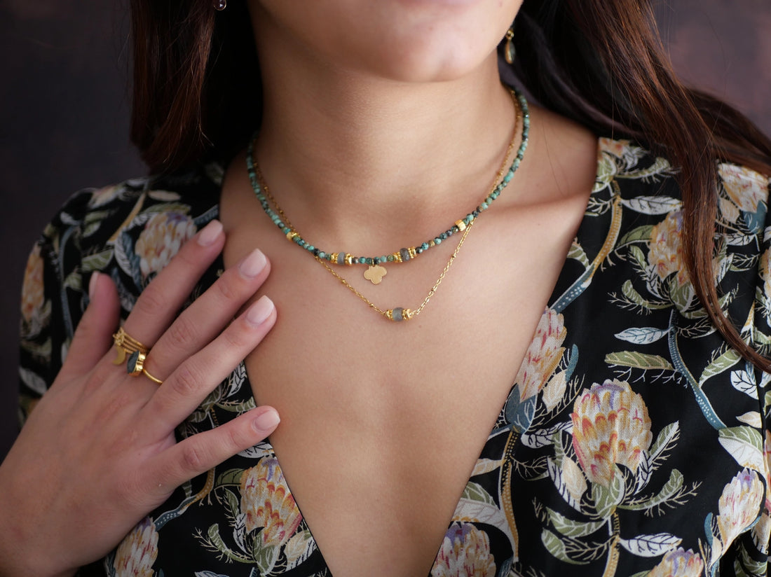 Necklace with Labradorite, Gold Plated Charms and optional Stones 