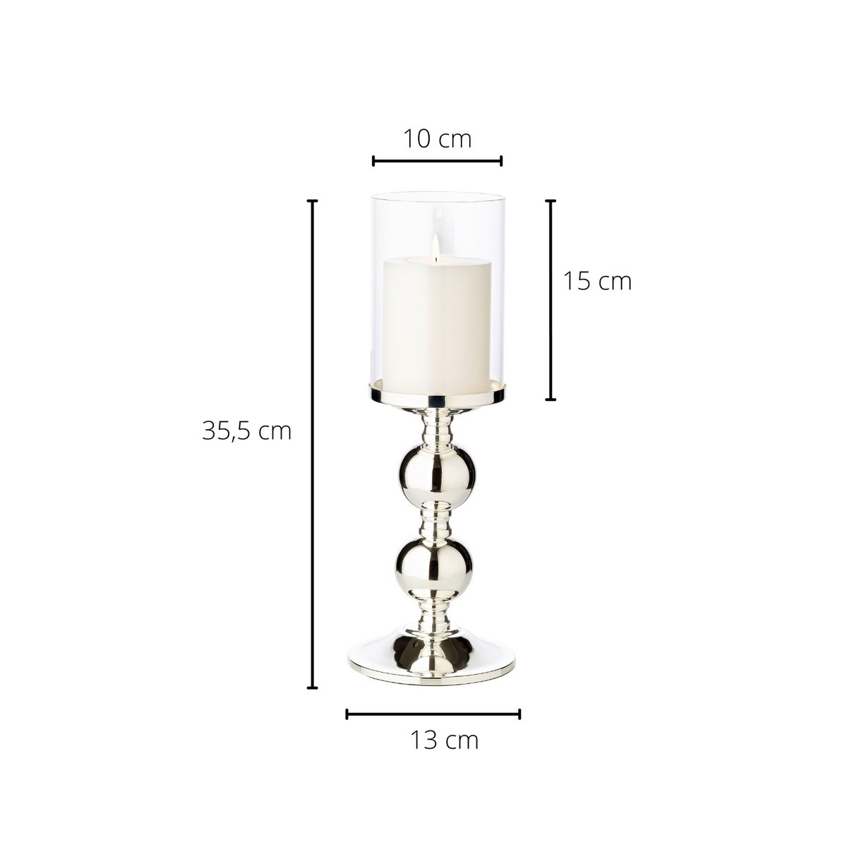 Bamboo | Silberner Kerzenständer mit Glas – 35,5 cm