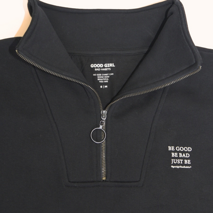 Half Zip Sweat “BE GOOD BE BAD JUST BE” – Black / Mint / Baby Blue