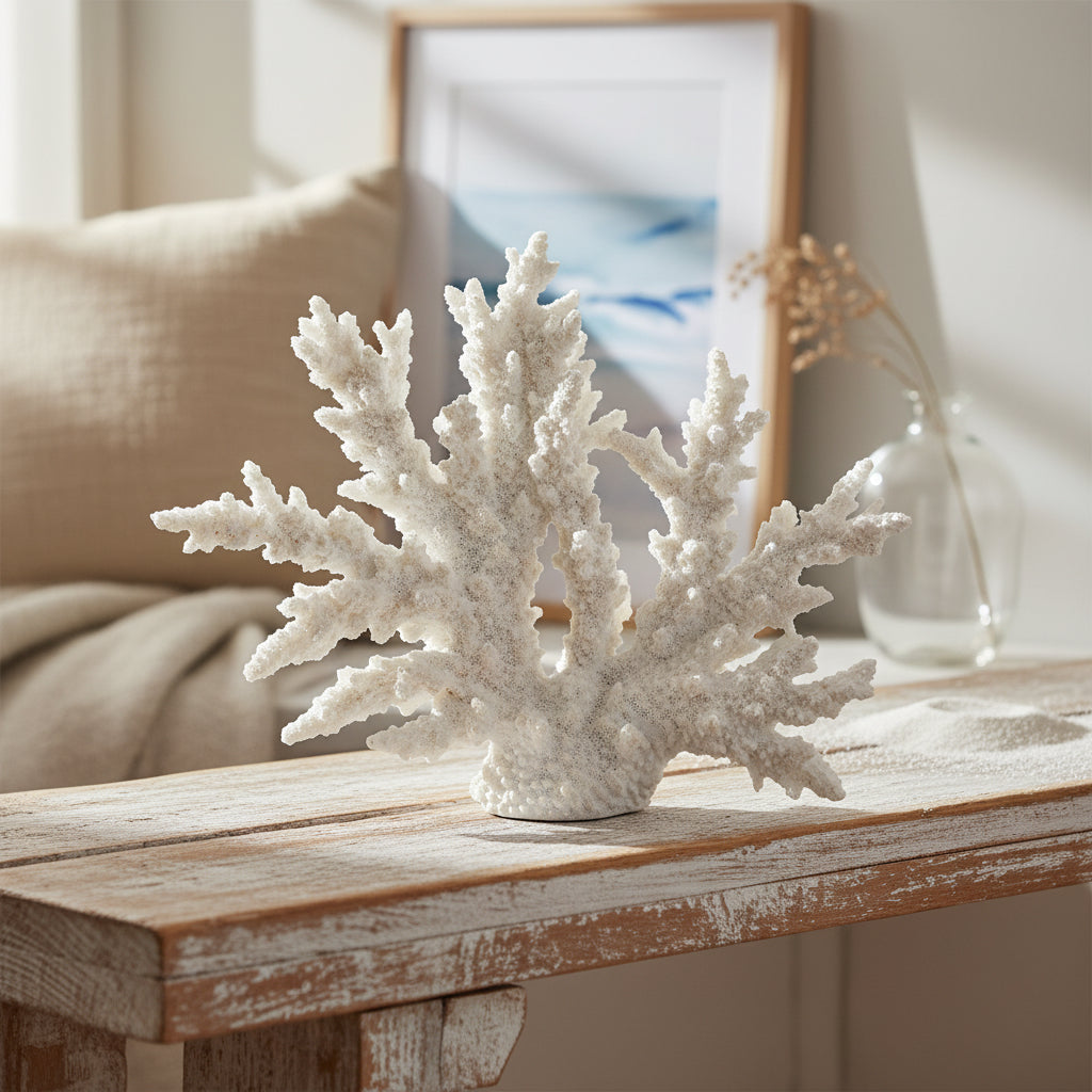 Havskorall | Dekorativ skulptur i vit polyresin