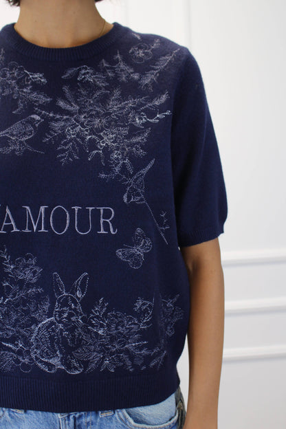 Amour – Stickad tröja i Kashmirmix med broderade detaljer