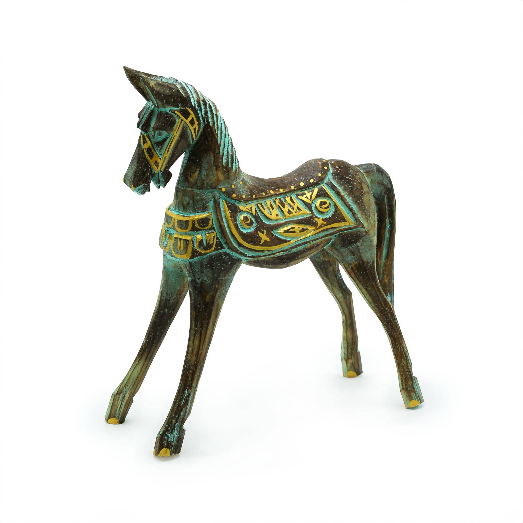 Cheval Antique de Bali | Turquoise &amp; Or | Moyen 25cm