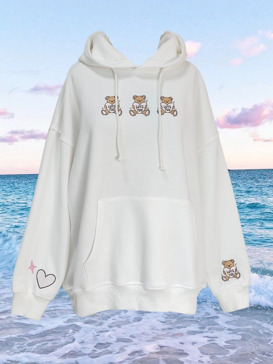 Teddy Bear Embroider Hoodie Off-white, Sunkissed Coconut