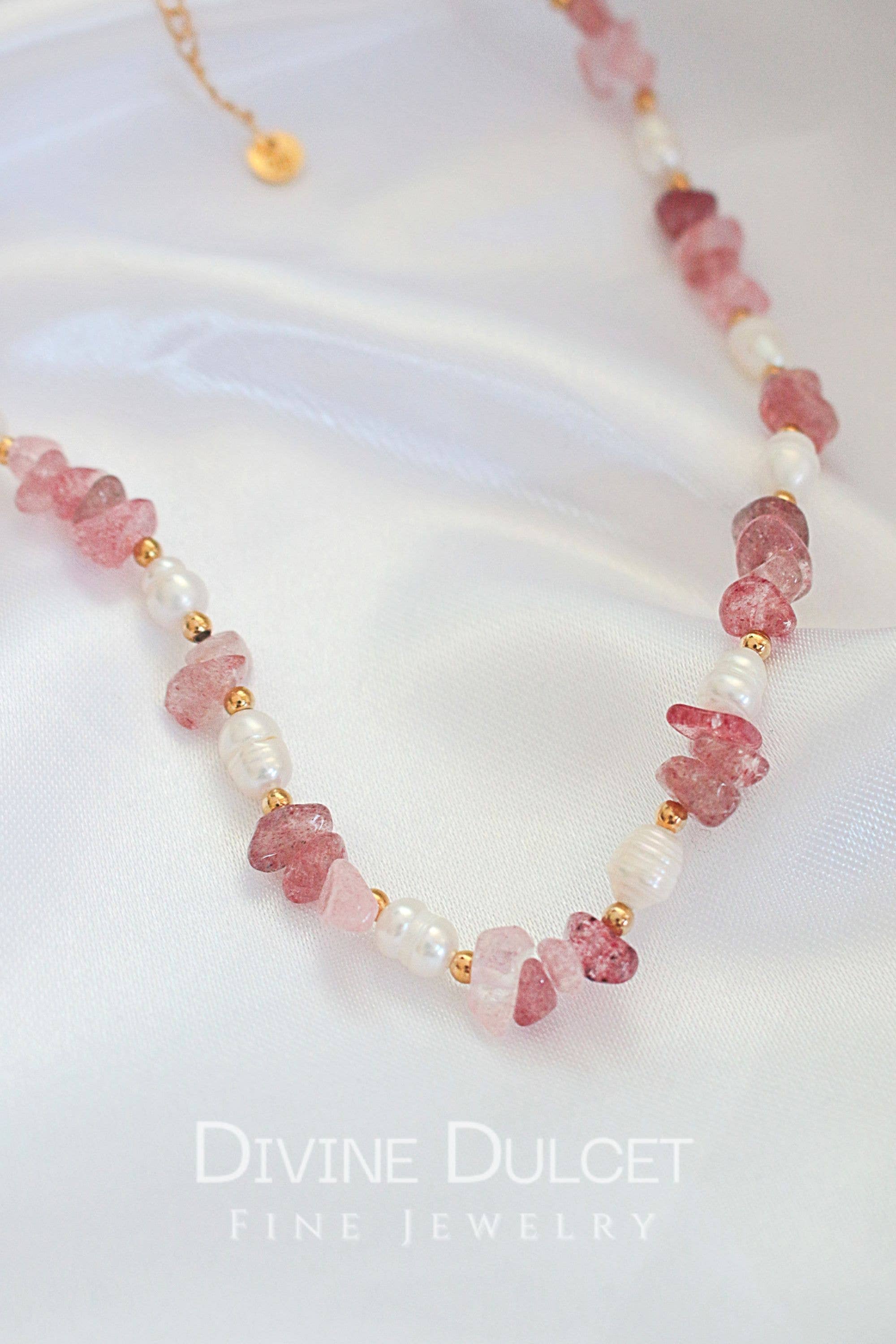 Ras de Cou Fait Main | Quartz Fraise &amp; Perles d&