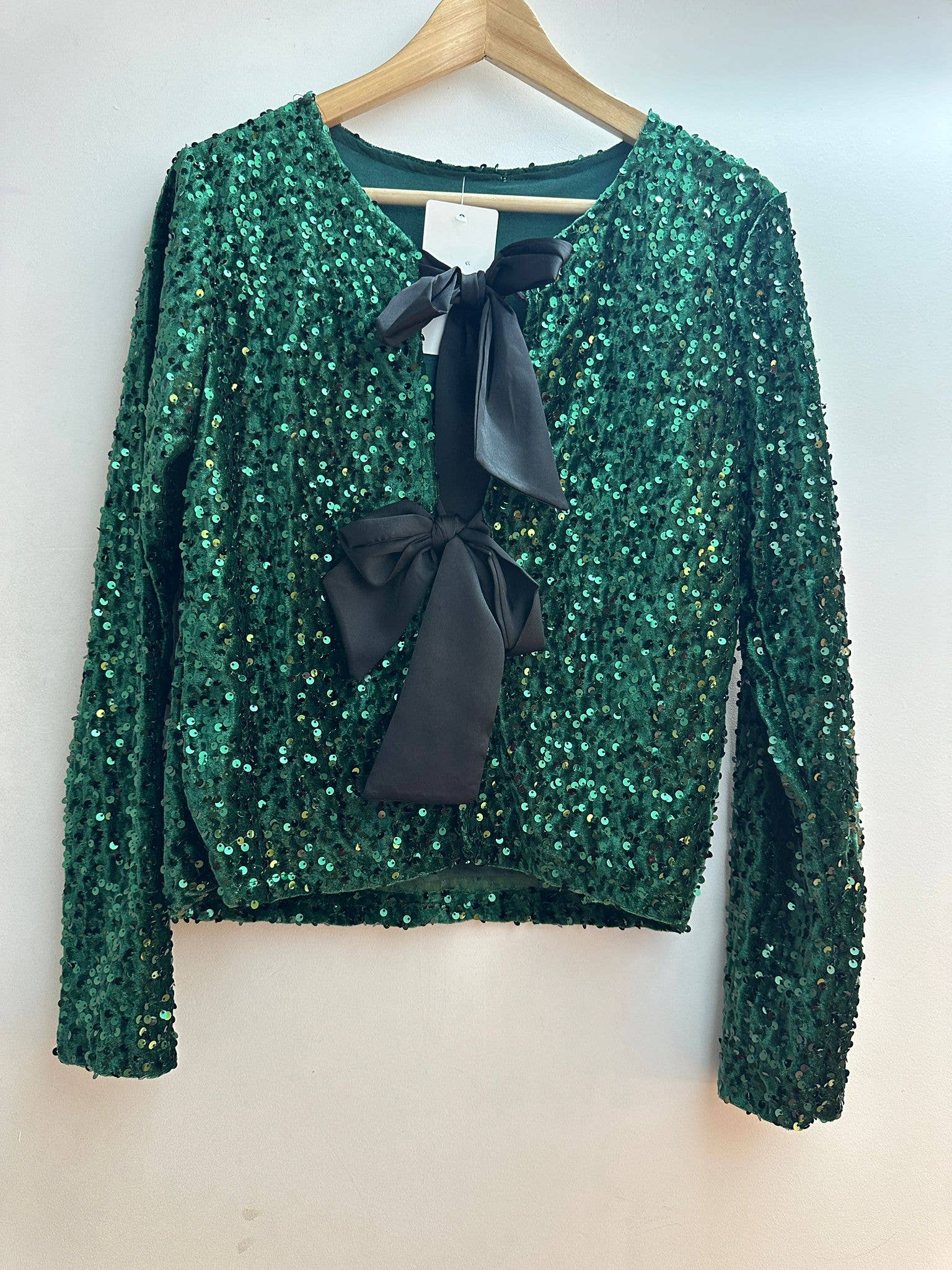 Cardigan à sequins en velours avec liens à nouer -