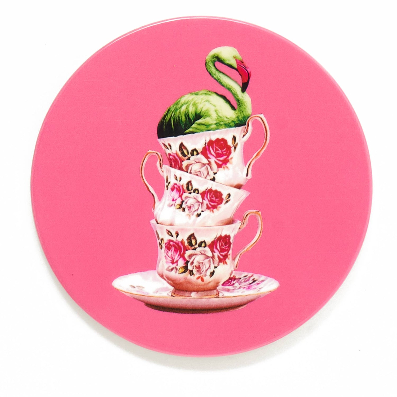 Flamingtea set med 4 keramiska underlägg