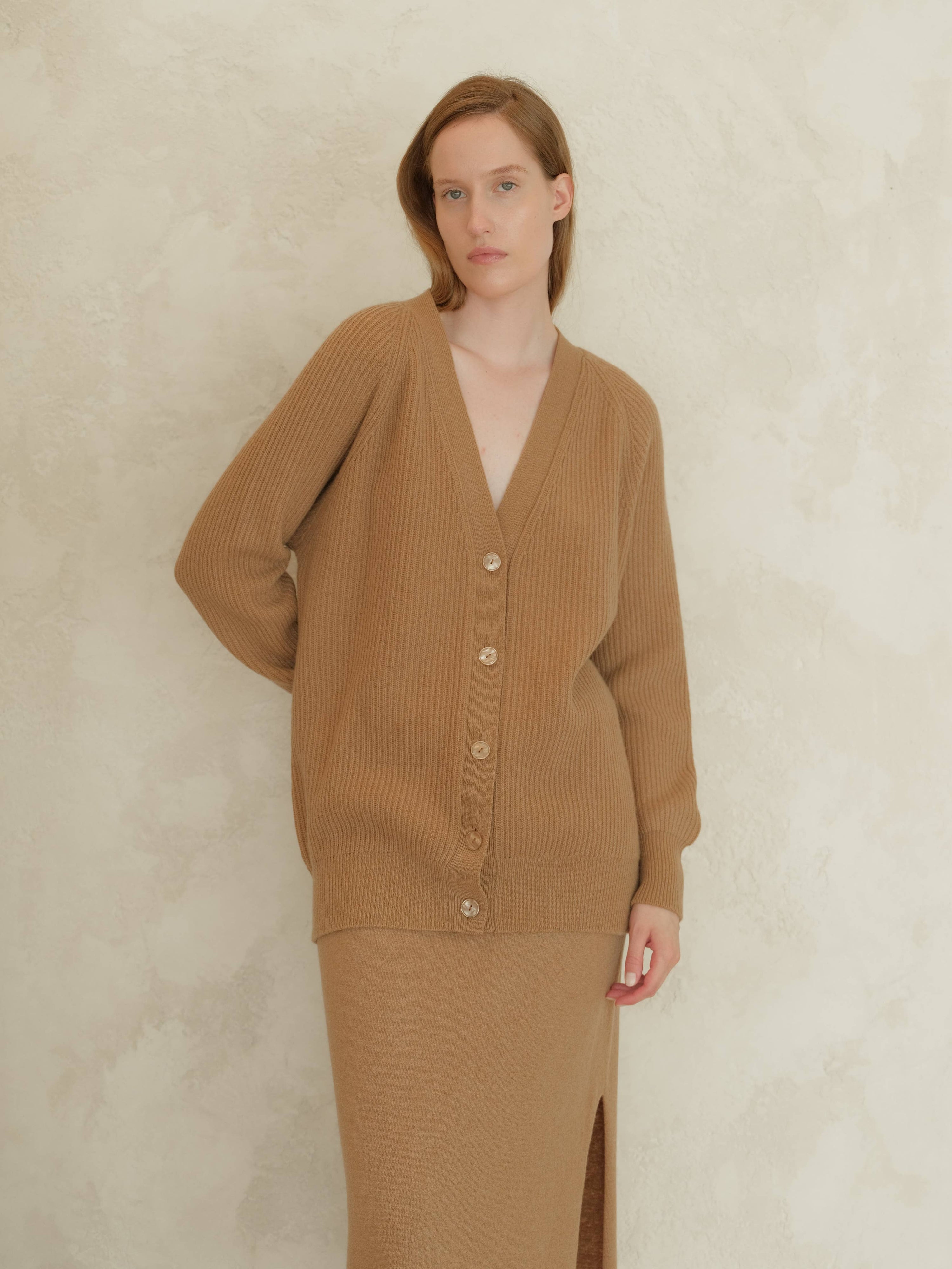 Lange Raglan Rippstrick-Kashmirjacke