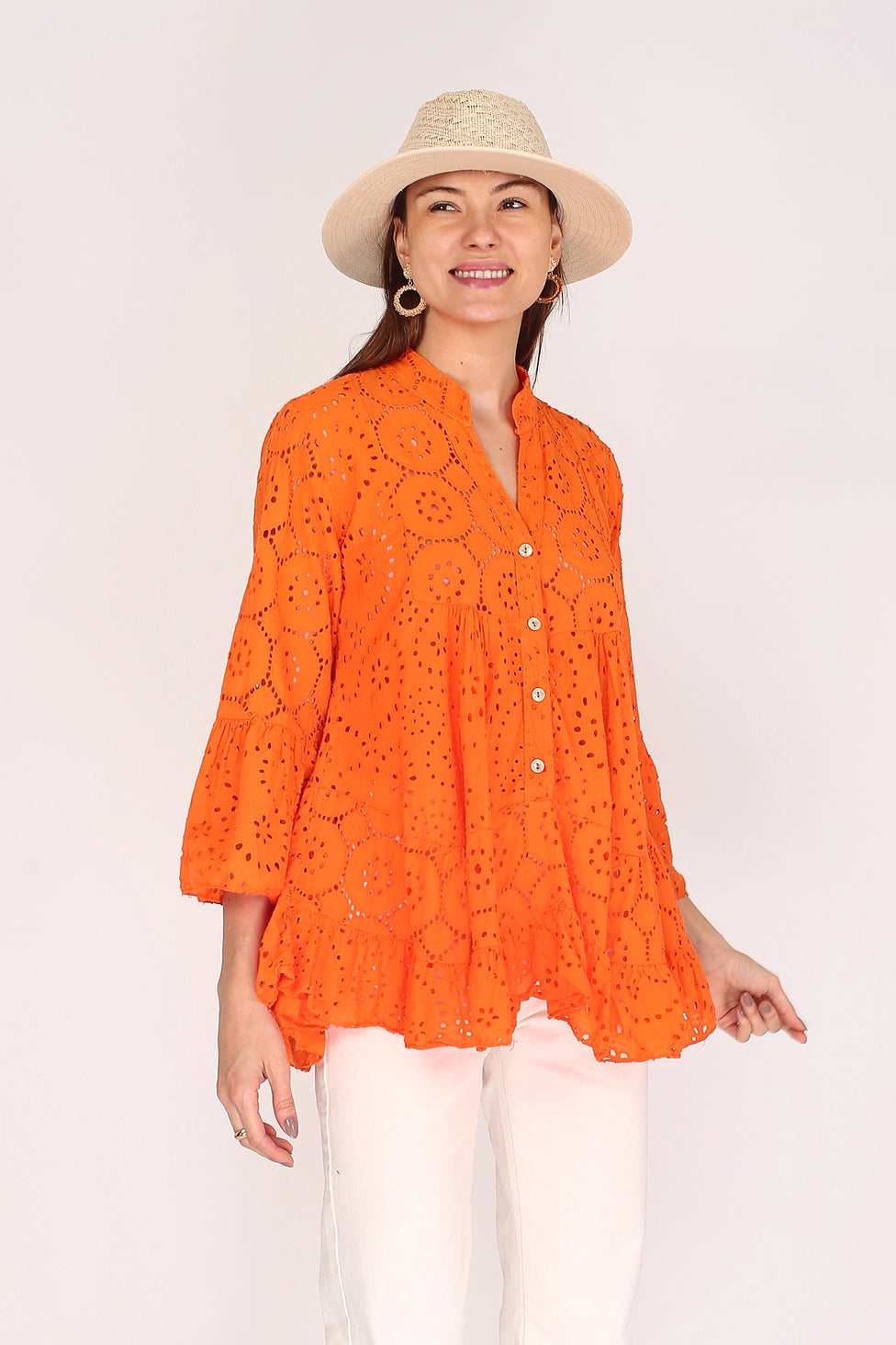 Blouse in Cotton with Hole Embroidery, NOÉLINE