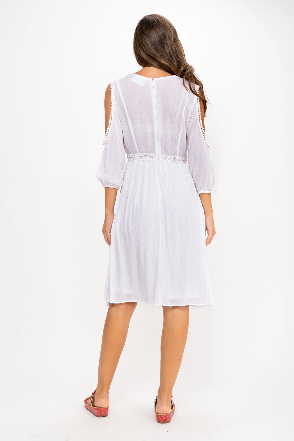 Embroidered viscose dress with open shoulders, Peace &amp;amp; Love by Calao 