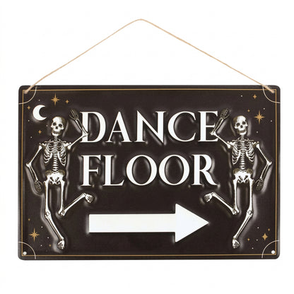 Dance Floor – Hängande metallskylt med skelett