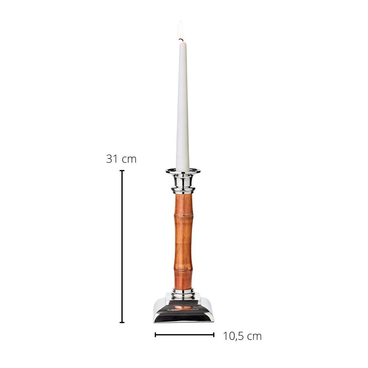 Holm Hoher Kerzenständer aus Bambus &amp; Silber – 30 cm