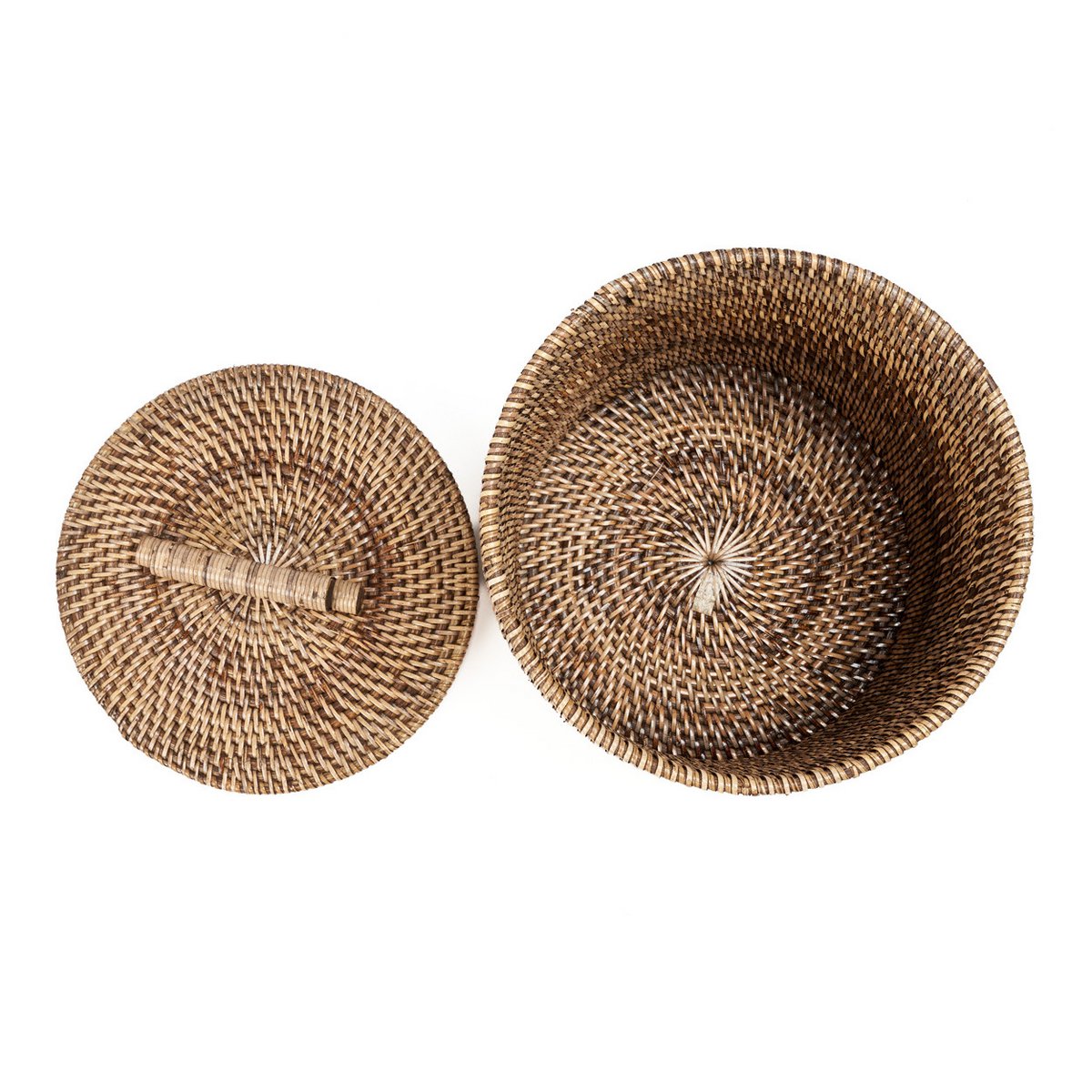 Panier de rangement en rotin avec couvercle – Marron naturel