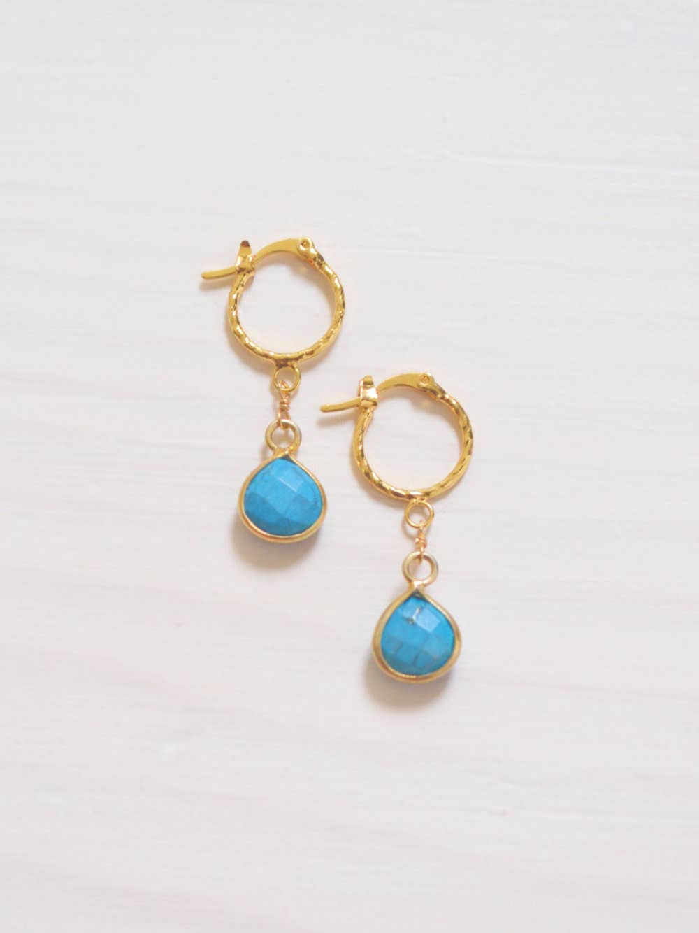 Mini Turquoise Gemstone Hoop Earrings – 14k Gold Plated