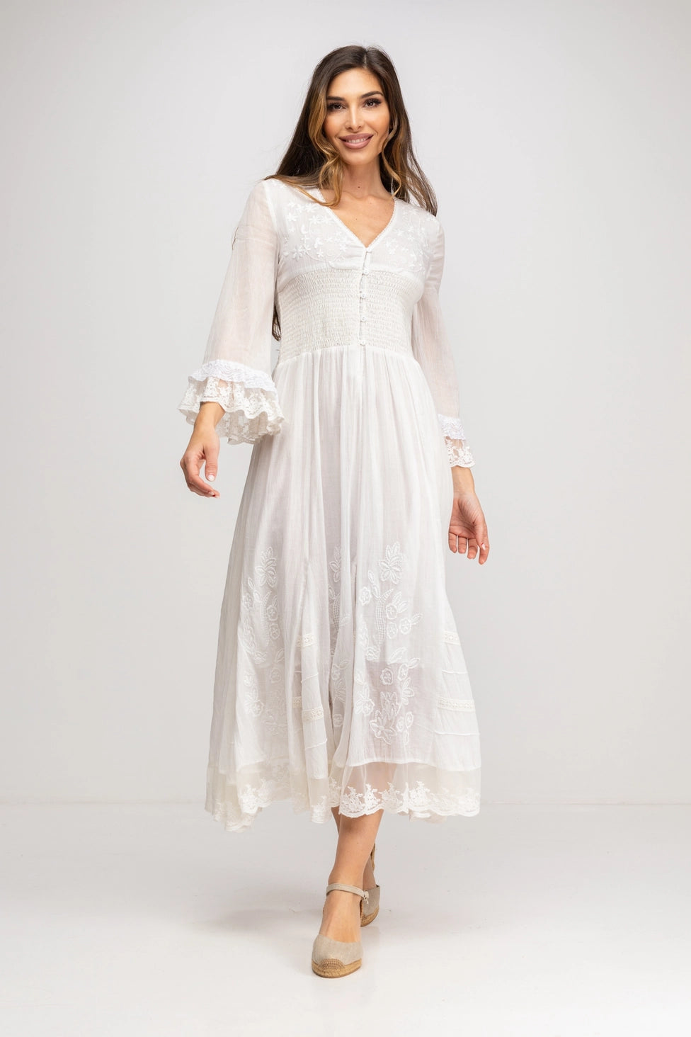 Summer dress with smock, frills and embroidery, Peace &amp;amp; Love by Calao 