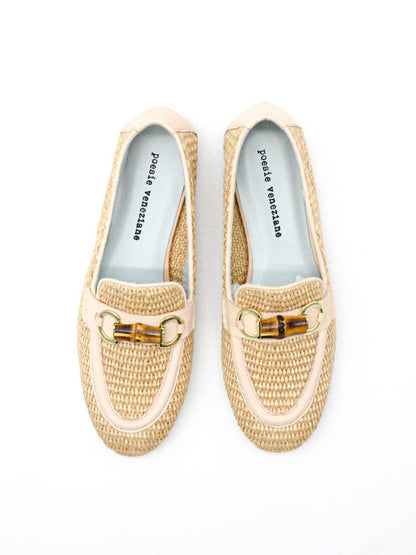 Loafers in Raffia with buckle in Bamboo and Gold, Poesie Veneziane 