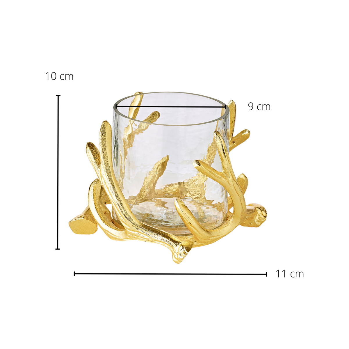 EDZARD Windlicht Kingston, Geweihdesign, Aluminium, goldfarben, mit Glas, Höhe 10 cm, ø 15 cm