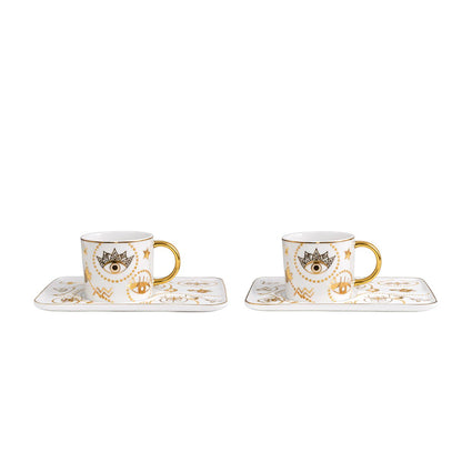 Mauvais œil et main de Fatma | Tasses à café avec soucoupes - Lot de 2
